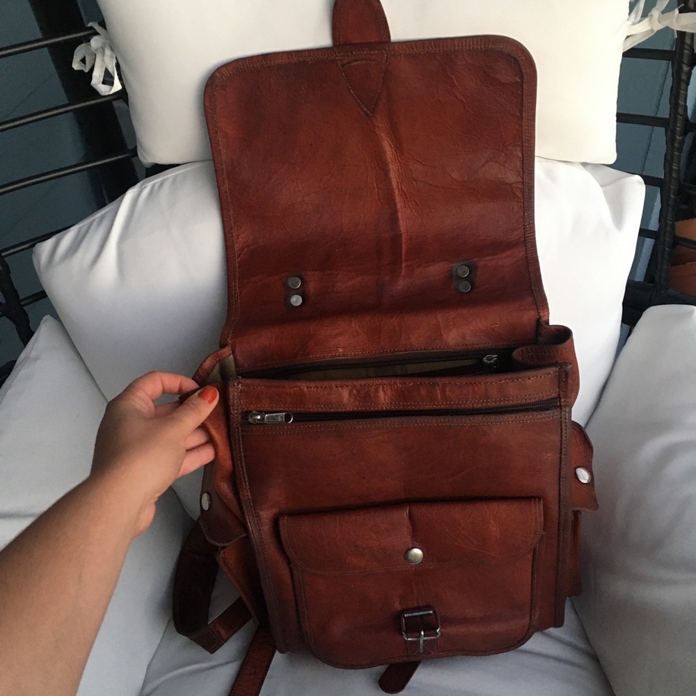 leather satchel backpack with canvas interior